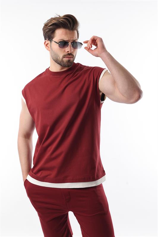 MDX Burgundy Zero Sleeve Men's Shorts T-shirt Set E7308 - Collado-Villalba