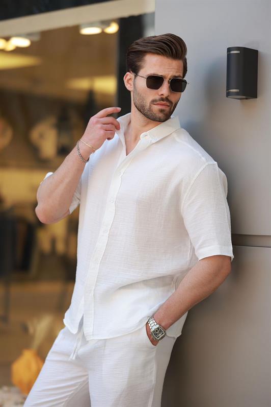 MDX White Basic Men's Shorts Shirt Set E7321 - Mettmann