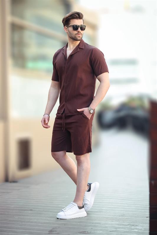 MDX Brown Men's Shirt Shorts Set 5956 - Rogers