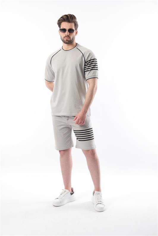 MDX Printed Gray Raglan Sleeve Men's Shorts T-shirt Set E7306 - Villaflores