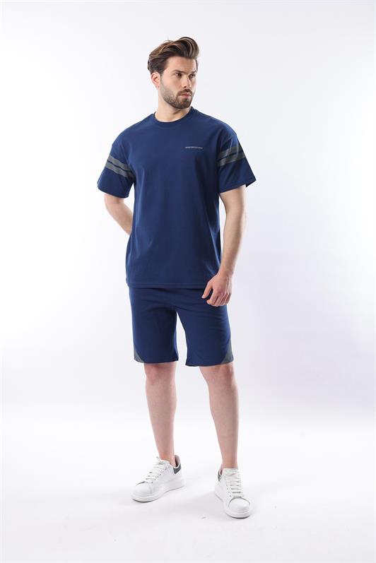 MDX Navy Striped Detail Men's Shorts T-shirt Set E7301 - Corigliano Calabro