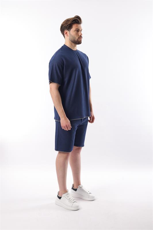 MDX Navy Blue Shorts T-shirt Set with Embroidery Detail E7305 - Singen