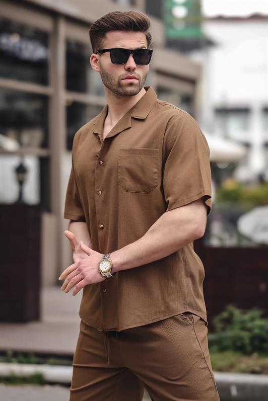 MDX Men's Brown Basic Oversized Shirt Set 5588 - Elyria