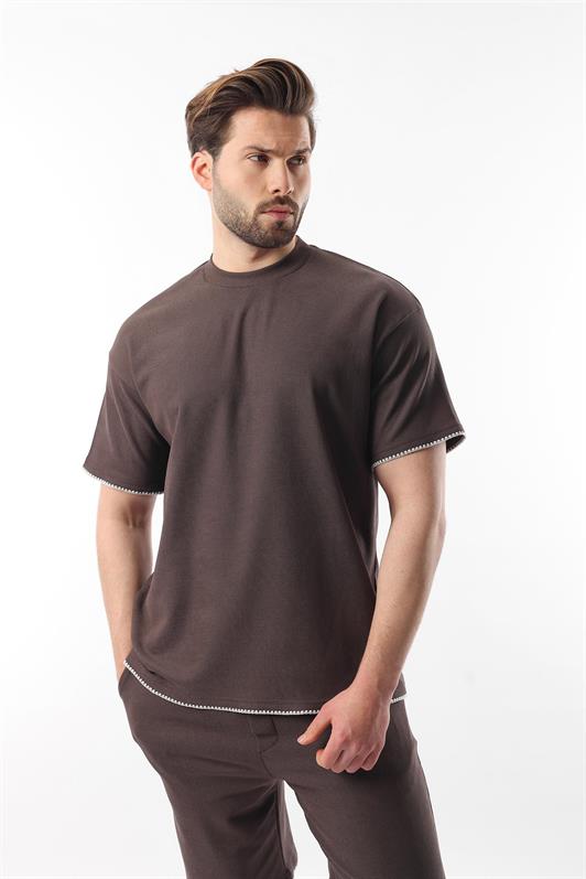 MDX Brown Embroidered Detail Men's Shorts T-shirt Set E7305 - Tepeapulco
