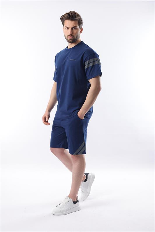 MDX Navy Striped Detail Men's Shorts T-shirt Set E7301 - Corigliano Calabro