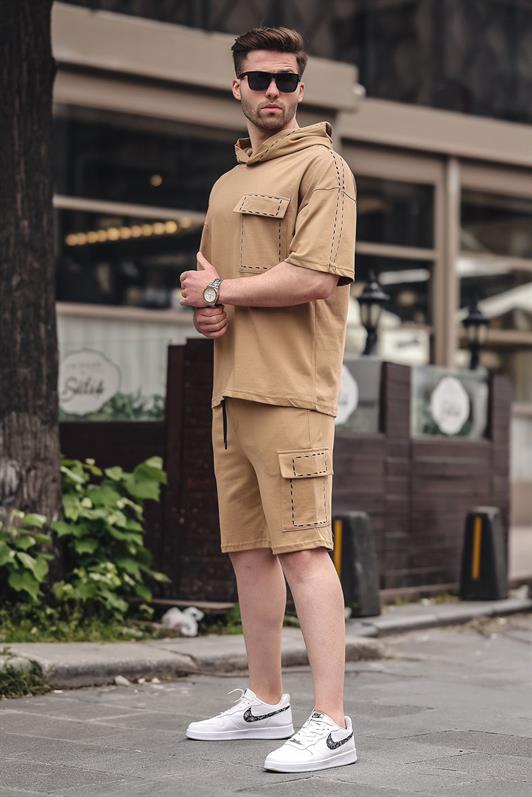 MDX Cappuccino Pocket Detailed Hooded Shorts Set 5941 - New Berlin