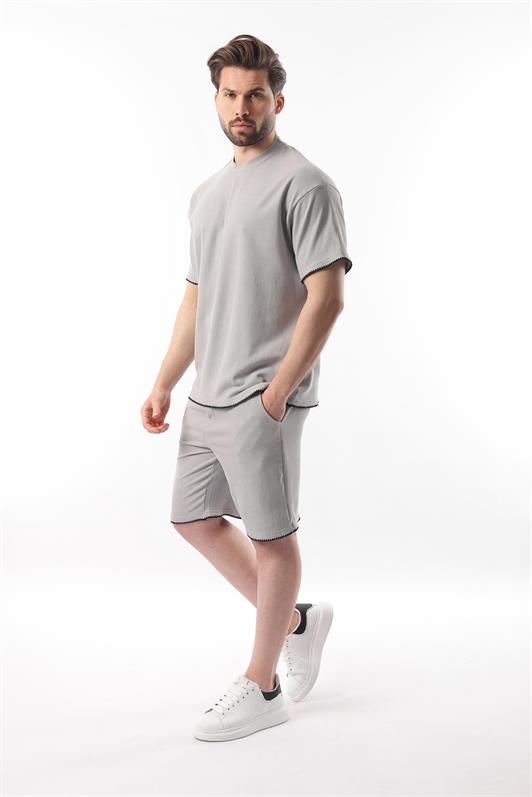 MDX Men's Shorts T-shirt Set with Embroidered Grey Details E7305 - Ontario