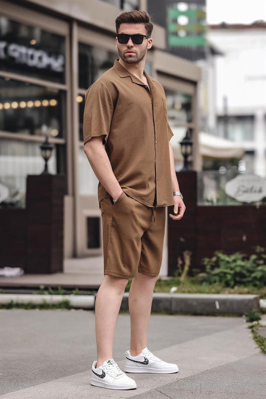 MDX Men's Brown Basic Oversized Shirt Set 5588 - Elyria