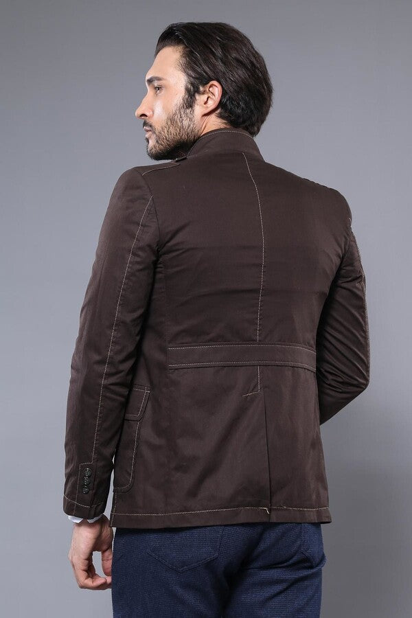 WSS Standing Collar Brown Men Trenchcoat  - Chaniá