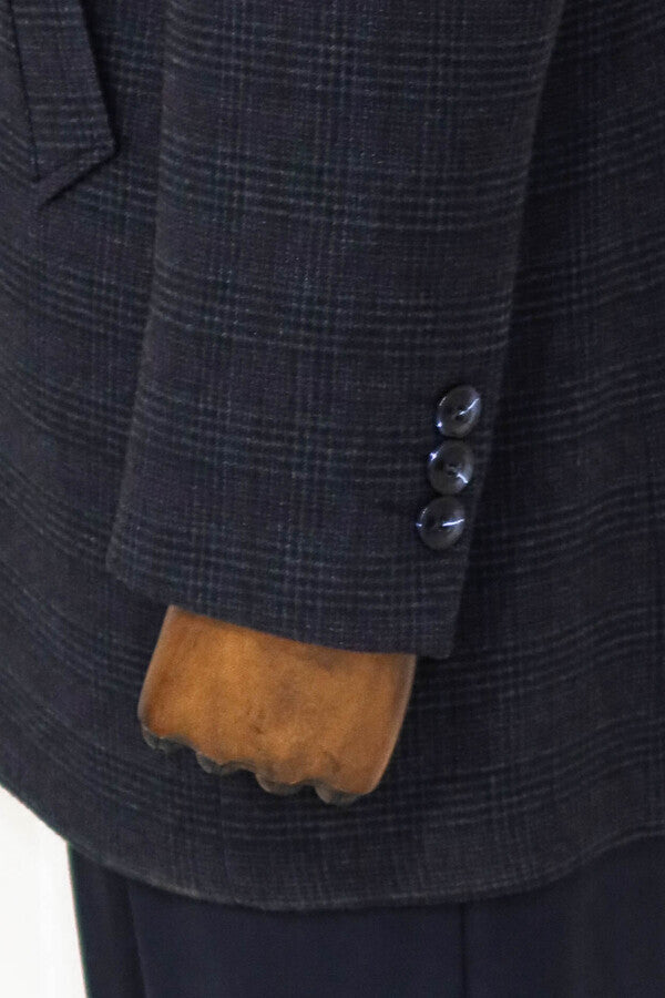 WSS Standing Collar Checked Navy Blue Men Coat  - Bel Air South