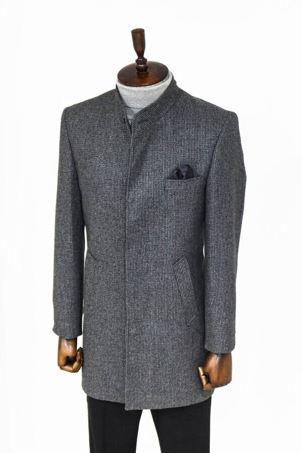 WSS Standing Collar Patterned Grey Men Coat  - Duluth