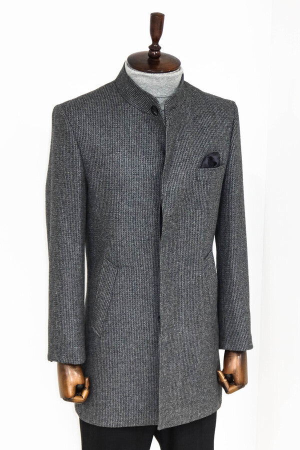 WSS Standing Collar Patterned Grey Men Coat  - Duluth