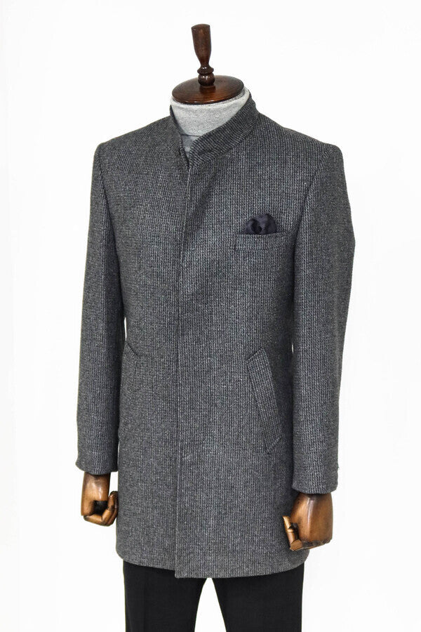 WSS Standing Collar Patterned Grey Men Coat  - Duluth
