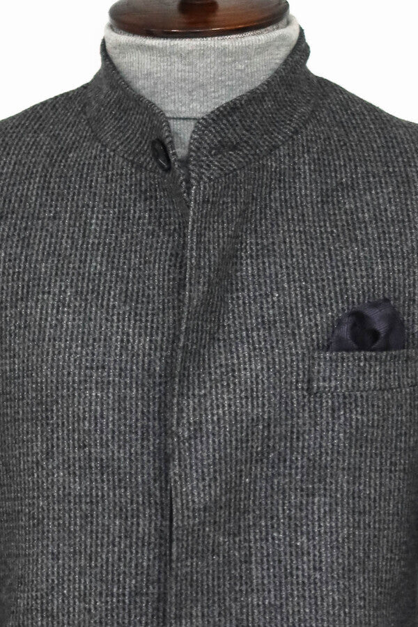 WSS Standing Collar Patterned Grey Men Coat  - Duluth
