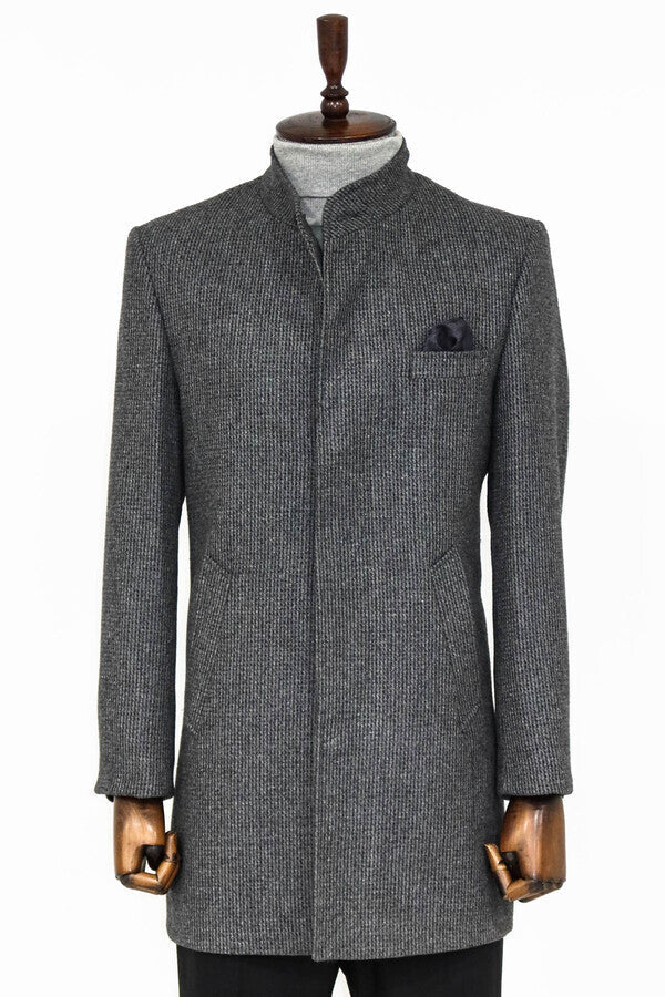 WSS Standing Collar Patterned Grey Men Coat  - Duluth
