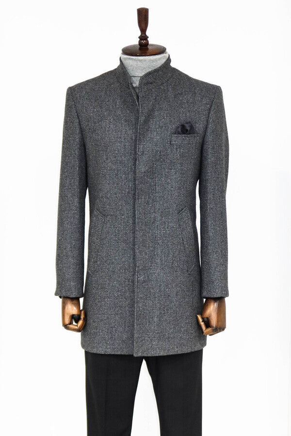 WSS Standing Collar Patterned Grey Men Coat  - Duluth