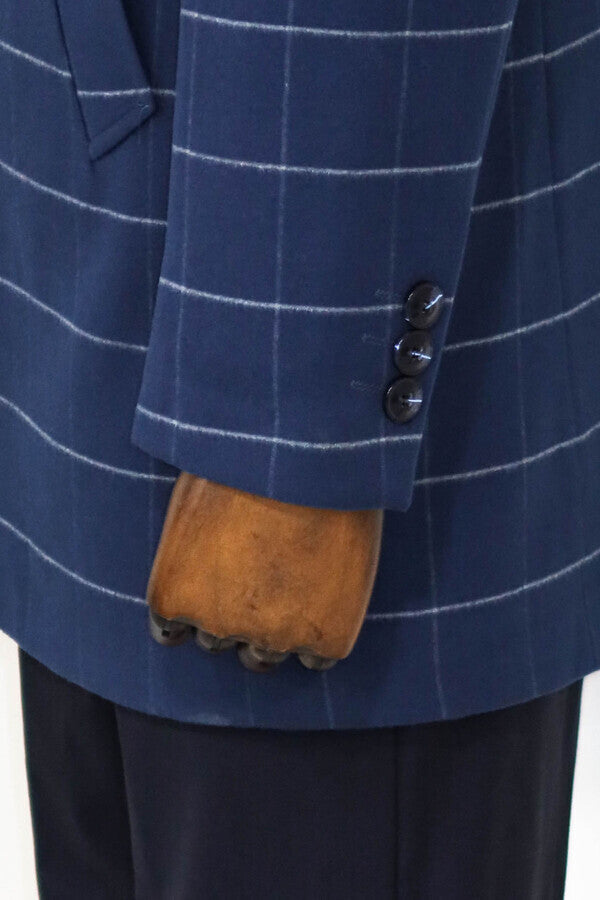 WSS Standing Collar Plaid Blue Men Coat  - Riga