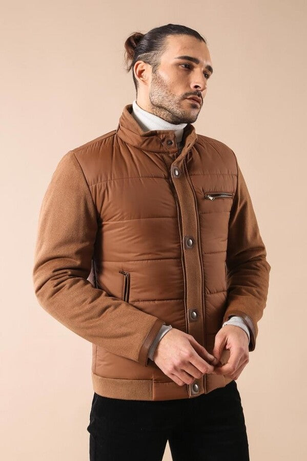 WSS Standing Collar Zippered Men Quilted Coat  - Kamenicë