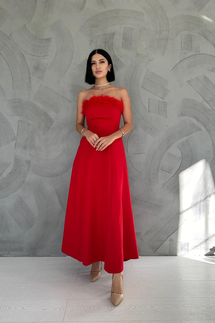ELS Starplez Front Furry Dress - Red - Torres Vedras