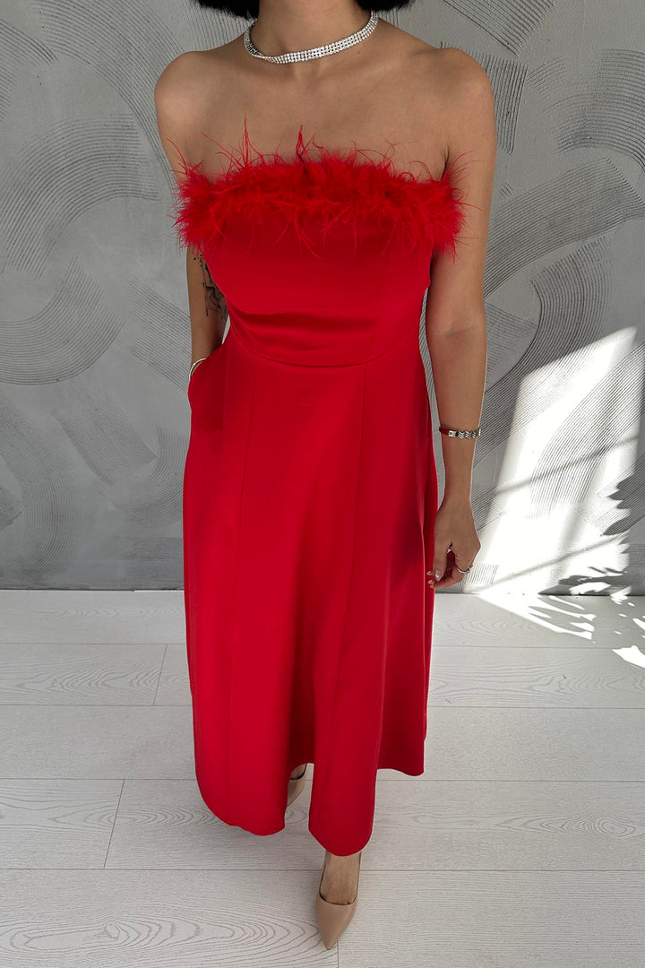 ELS Starplez Front Furry Dress - Red - Torres Vedras