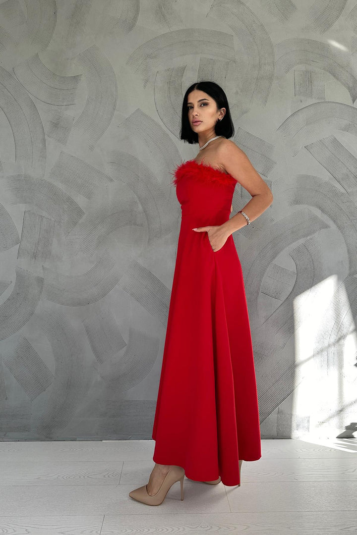 ELS Starplez Front Furry Dress - Red - Torres Vedras