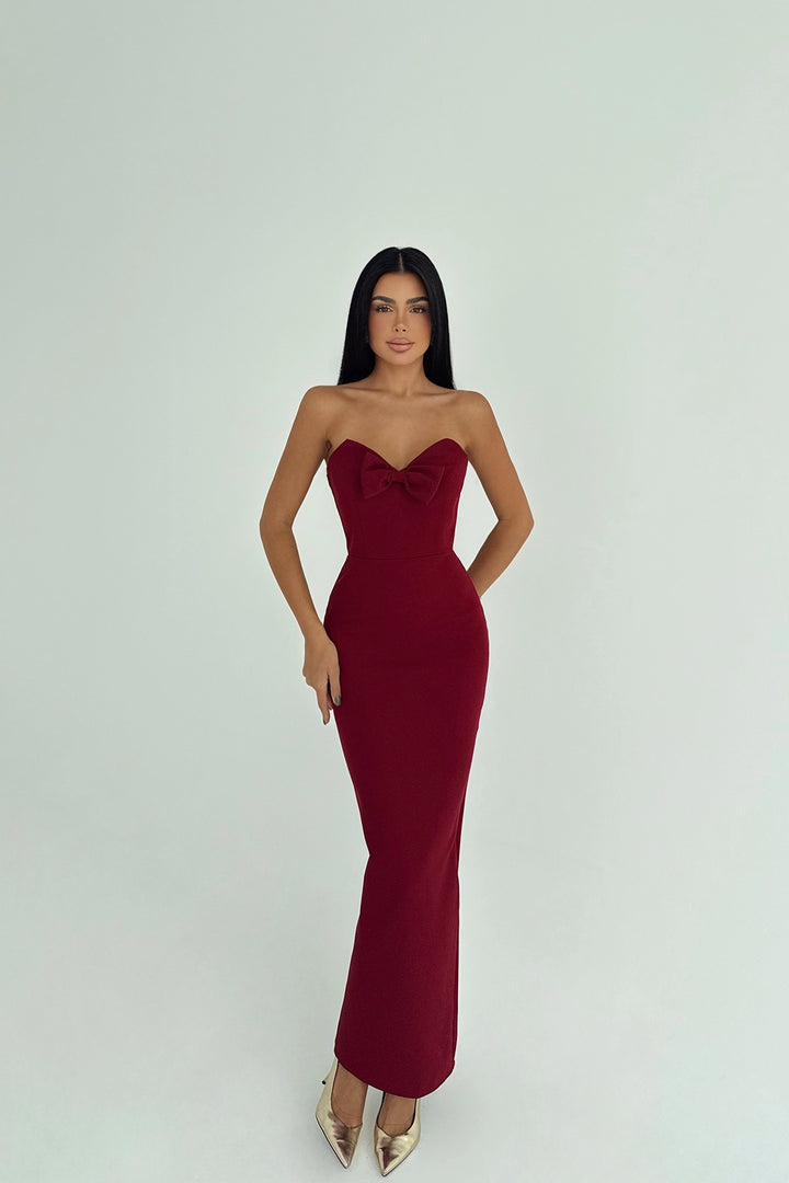 EYY Women Strapless Dress with Cherry Bow Detail - Jacksonville