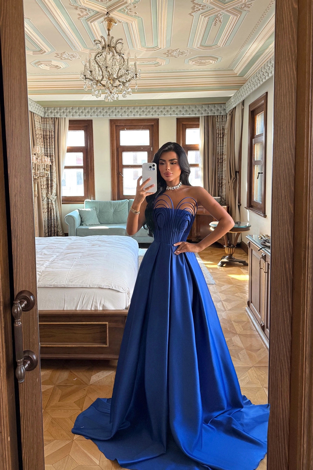 EYY Women Saxe Strapless Long Evening Dress - Swords
