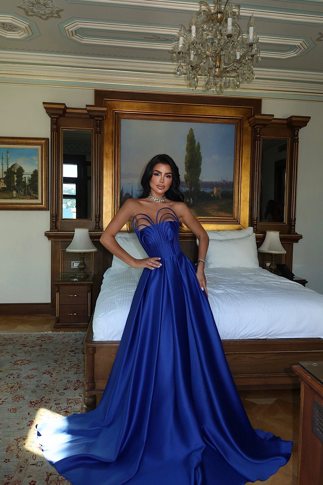 EYY Women Saxe Strapless Long Evening Dress - Swords