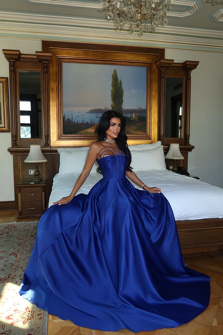 EYY Women Saxe Strapless Long Evening Dress - Swords