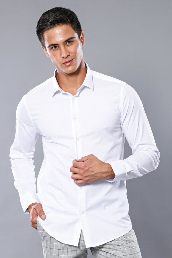 WSS Stretch Cotton White Men Dress Shirt  - Thunder Bay