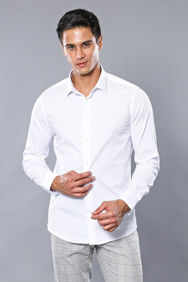 WSS Stretch Cotton White Men Dress Shirt  - Thunder Bay