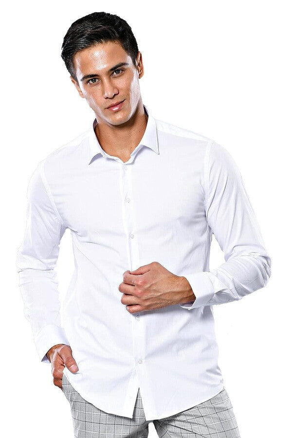 WSS Stretch Cotton White Men Dress Shirt  - Thunder Bay