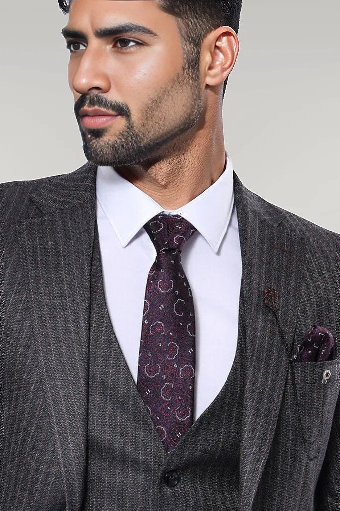 WSS Striped Black Vested Suit  - Singen