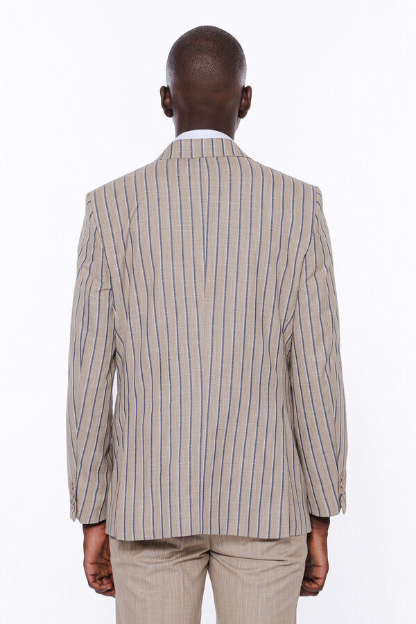 WSS Striped Blazer Plain Pants Beige Men Suit  - Prince George