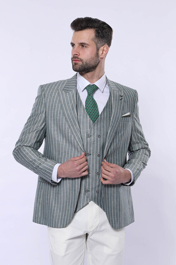 WSS Striped Green Men Suit  - Cottage Grove
