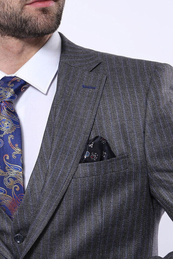 WSS Striped Grey Vested Suit   - Winslow