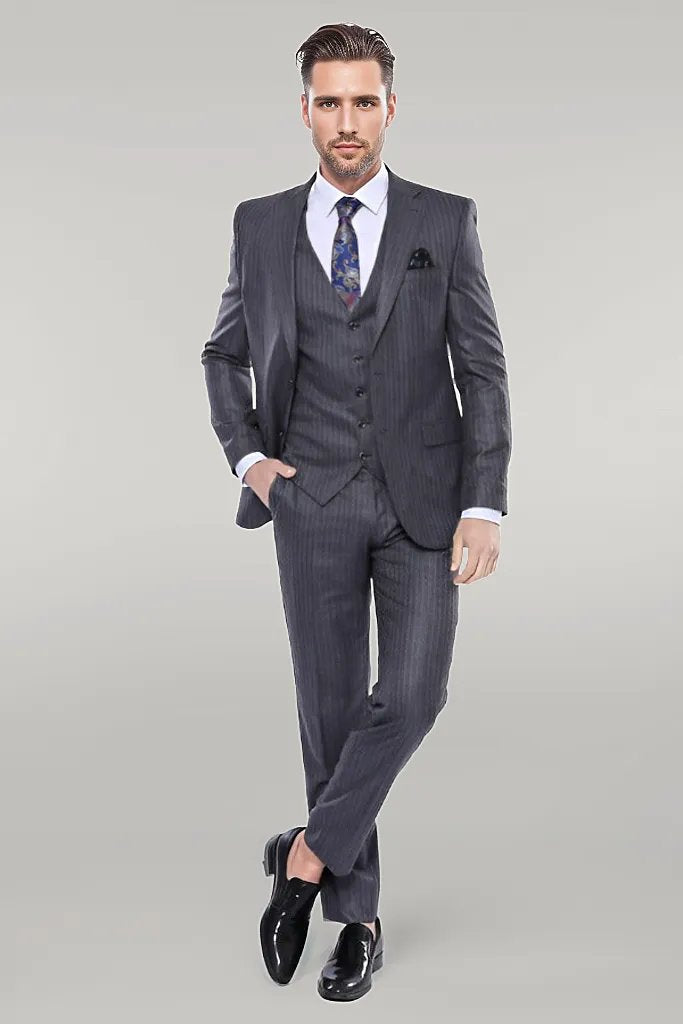 WSS Striped Grey Vested Suit   - Singen