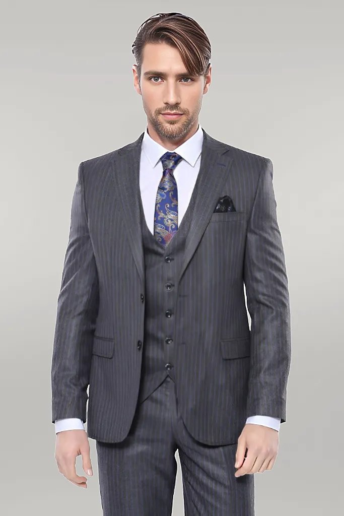 WSS Striped Grey Vested Suit   - Singen