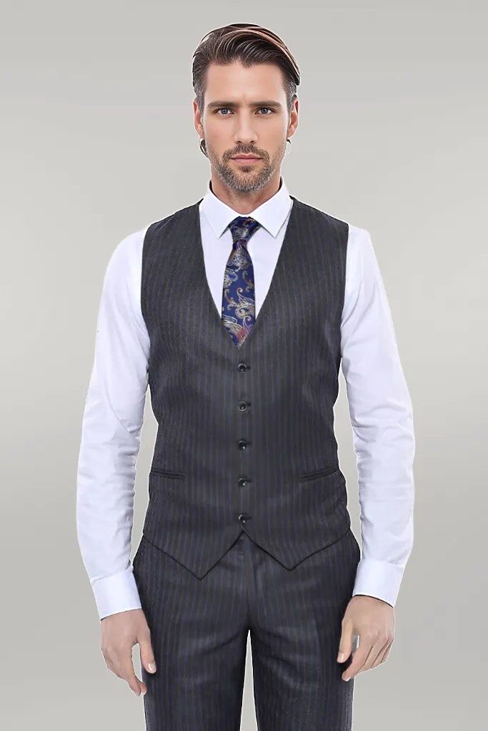 WSS Striped Grey Vested Suit   - Singen