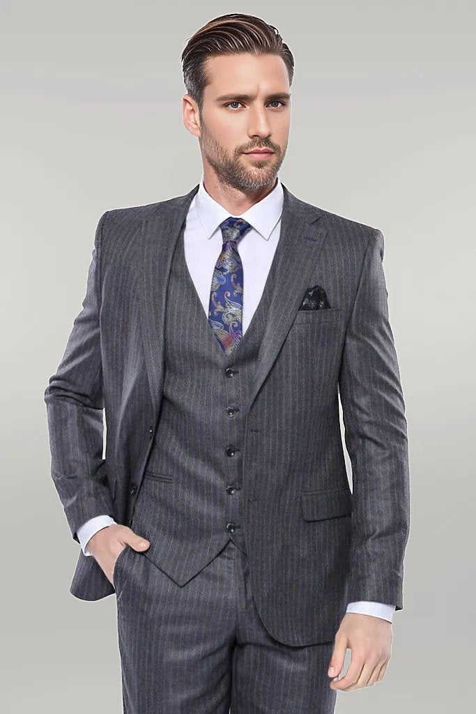 WSS Striped Grey Vested Suit   - Singen