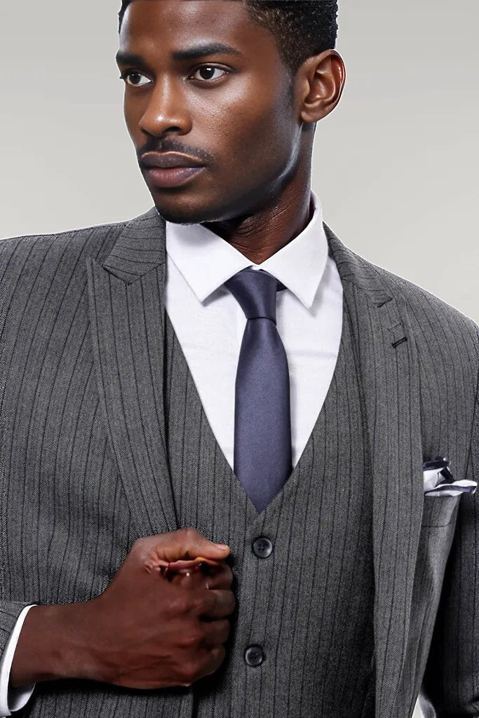 WSS Striped Navy Blue Vested Suit  - Singen
