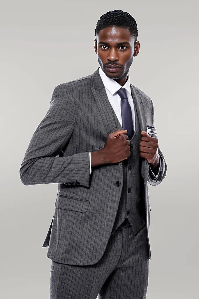 WSS Striped Navy Blue Vested Suit  - Singen