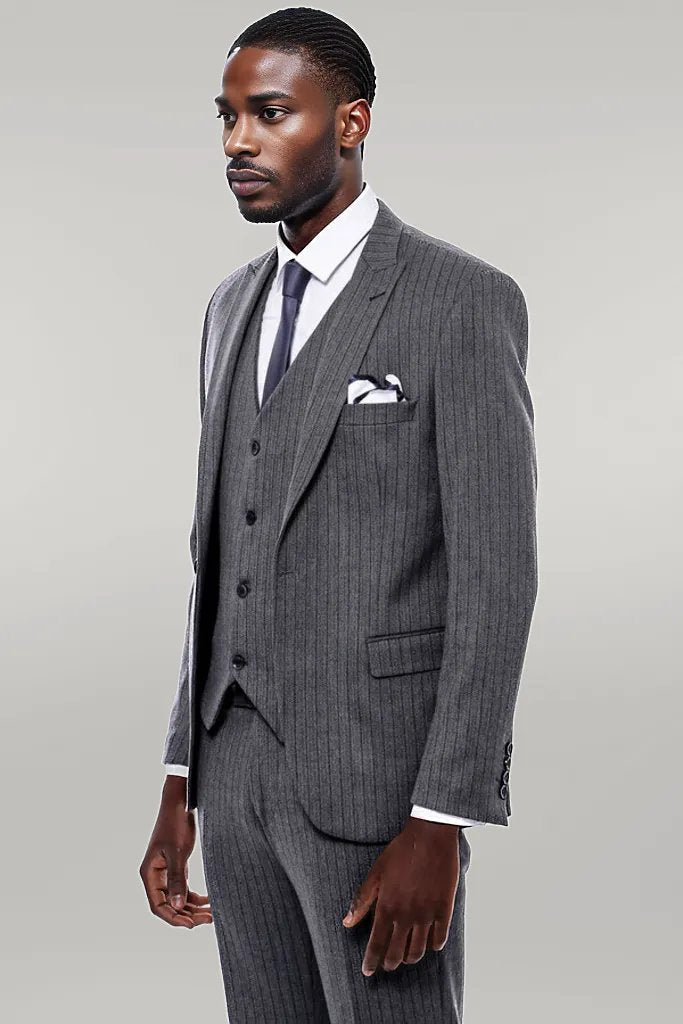 WSS Striped Navy Blue Vested Suit  - Singen