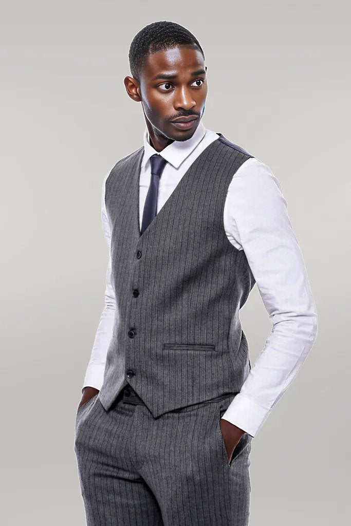 WSS Striped Navy Blue Vested Suit  - Singen