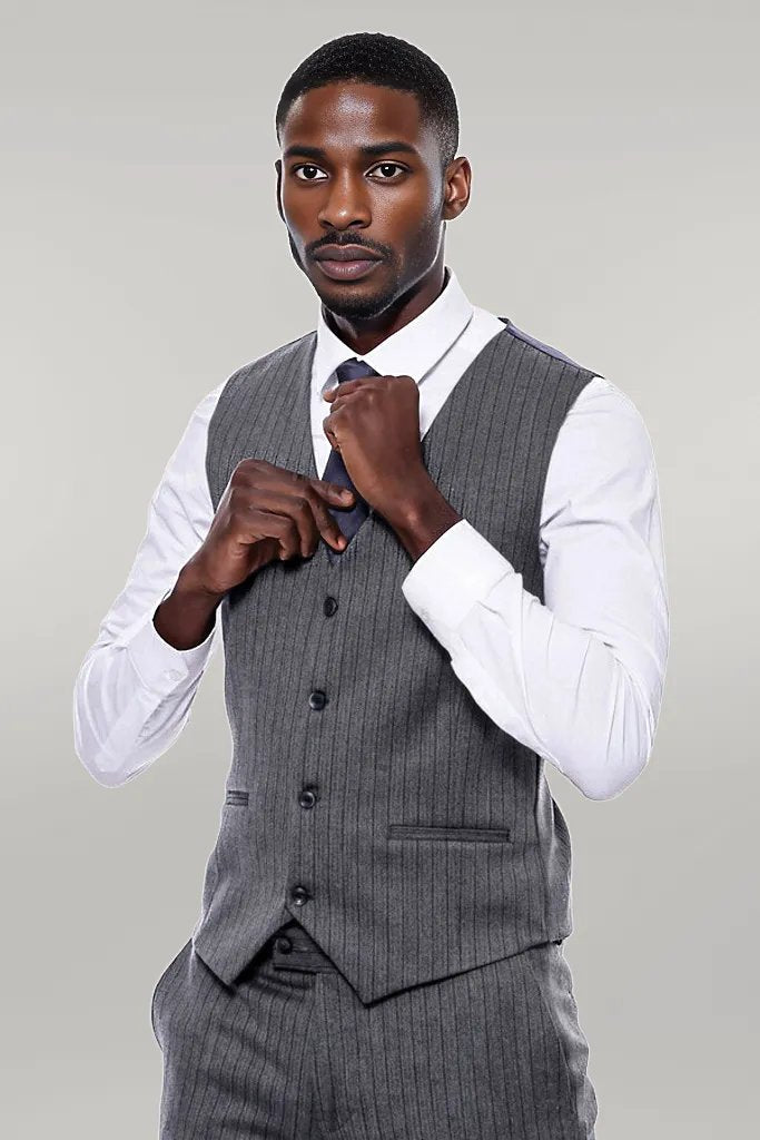 WSS Striped Navy Blue Vested Suit  - Singen