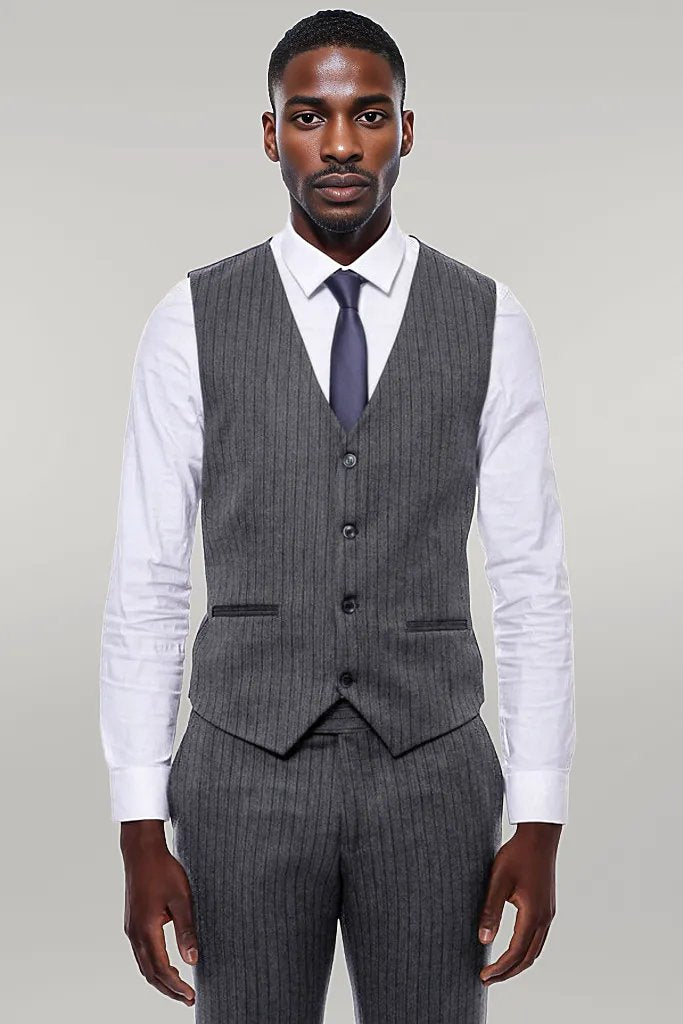 WSS Striped Navy Blue Vested Suit  - Singen
