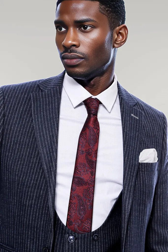 WSS Striped Navy Double Breasted Suit  - Singen