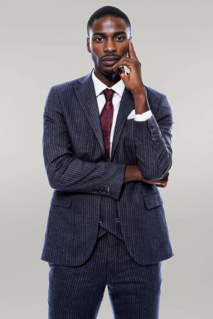 WSS Striped Navy Double Breasted Suit  - Singen