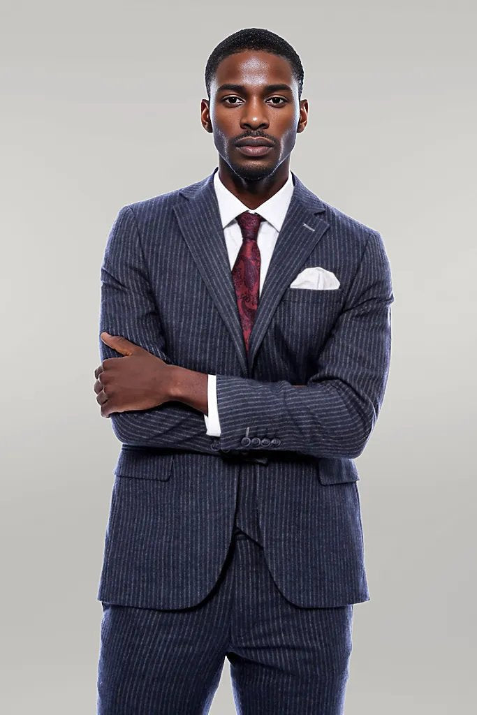 WSS Striped Navy Double Breasted Suit  - Singen