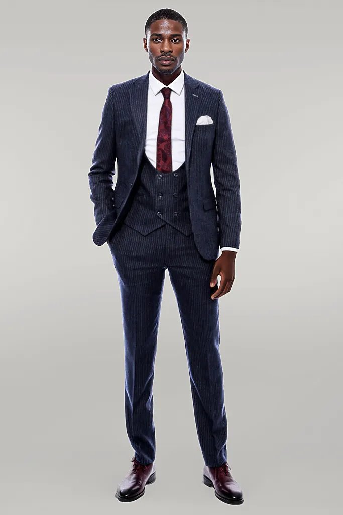 WSS Striped Navy Double Breasted Suit  - Singen